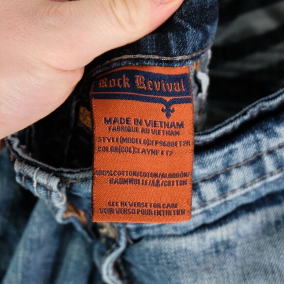 Rock Revival Jeans Mens 33X32 Blue Layne Relaxed Straight Stone Wash Distressed - Picture 12 of 14